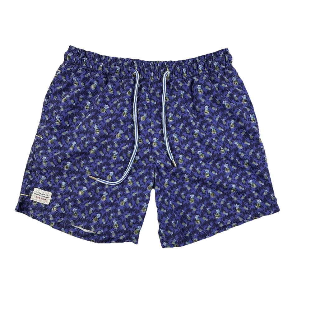 A Fish Named Fred Swim Shorts Blue Pineapple Palm Trees AOP Mens M Mesh Lined